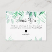 Modern Watercolor Greenery Danke Bridal Card Visitenkarte (Rückseite)