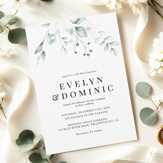 Modern Watercolor Greenery Foliage Wedding Einladung