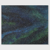 Modern Watercolor Hand Painted Blue Green Galaxy  Geschenkpapier (Flach)