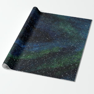 Modern Watercolor Hand Painted Blue Green Galaxy  Geschenkpapier