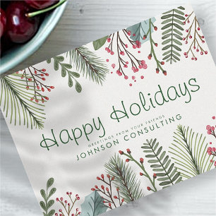 Modern Watercolor Holly Foliage Holiday Grüße Postkarte