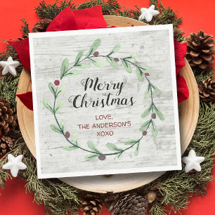 Modern Watercolor Holly Wreath Weihnachten Serviette