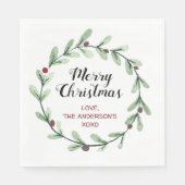 Modern Watercolor Holly Wreath Weihnachten Serviette (Vorderseite)