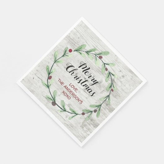 Modern Watercolor Holly Wreath Weihnachten Serviette (Ecke)