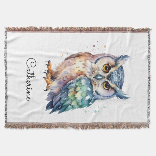 Modern Watercolor Horned Owl Personalized Decke (Vorderseite)