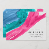 Modern Watercolor Hot Pink Save the Date (Vorne/Hinten)