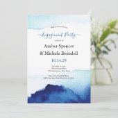 Modern Watercolor Indigo Blue Engagement Party Einladung (Stehend Vorderseite)