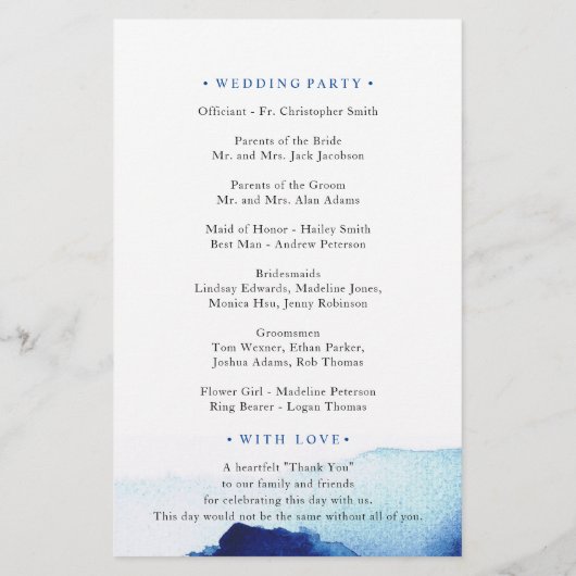 Modern Watercolor Indigo Blue Wedding Program (Rückseite)