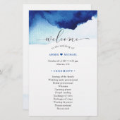 Modern Watercolor Indigo Blue Wedding Program (Vorne/Hinten)