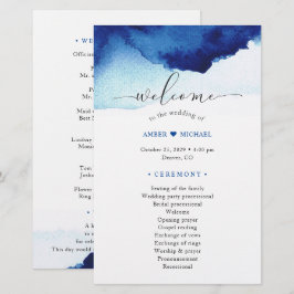 Modern Watercolor Indigo Blue Wedding Program