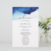Modern Watercolor Indigo Blue Wedding Program (Stehend Vorderseite)