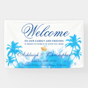 Modern Watercolor Island Beach Palms Willkommen Banner