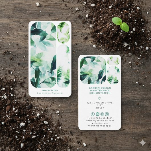 Modern Watercolor Leaf Business Card Garden Design Visitenkarte