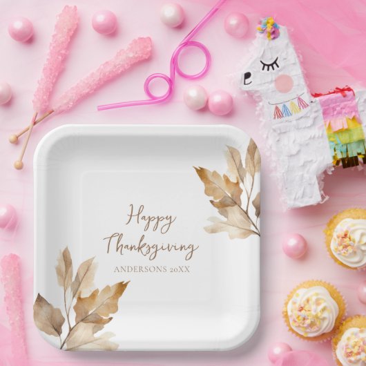 Modern Watercolor Leaf Thanksgiving Pappteller (Party)