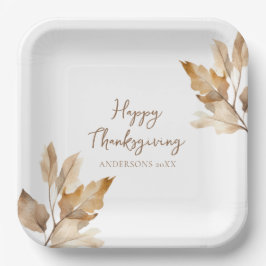 Modern Watercolor Leaf Thanksgiving Pappteller