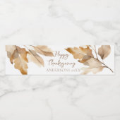 Modern Watercolor Leaf Thanksgiving Wasserflaschenetikett (Einzelnes Label)