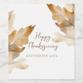 Modern Watercolor Leaf Thanksgiving Weinetikett (Einzelnes Label)
