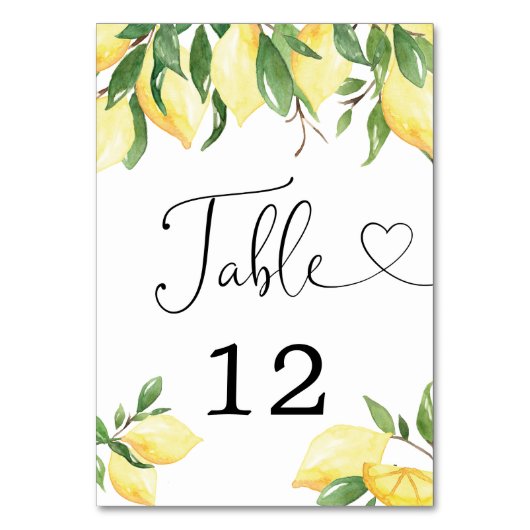Modern Watercolor Lemon Brautparty Table Card Tischnummer (Rückseite)