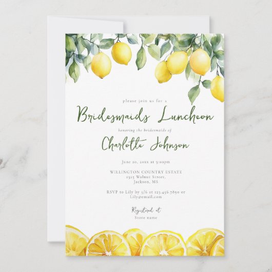 Modern Watercolor Lemon Bridesmaids Einladung (Vorderseite)