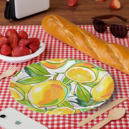 Modern Watercolor Lemon Garden gelb Pappteller (Picknick)