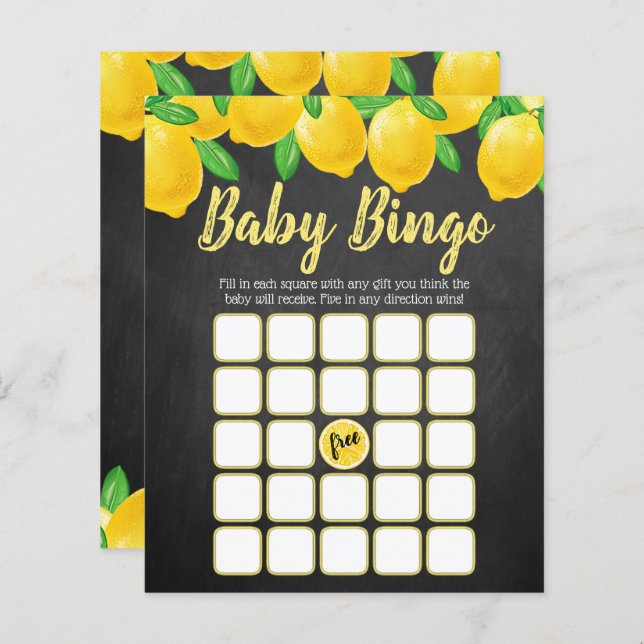 Modern Watercolor Lemon Tree Baby Dusche Bingo (Vorne/Hinten)