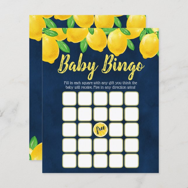 Modern Watercolor Lemon Tree Baby Dusche Bingo (Vorne/Hinten)