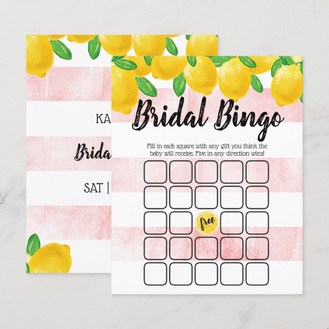 Modern Watercolor Lemon Tree Brautparty Bingo (Vorne/Hinten)