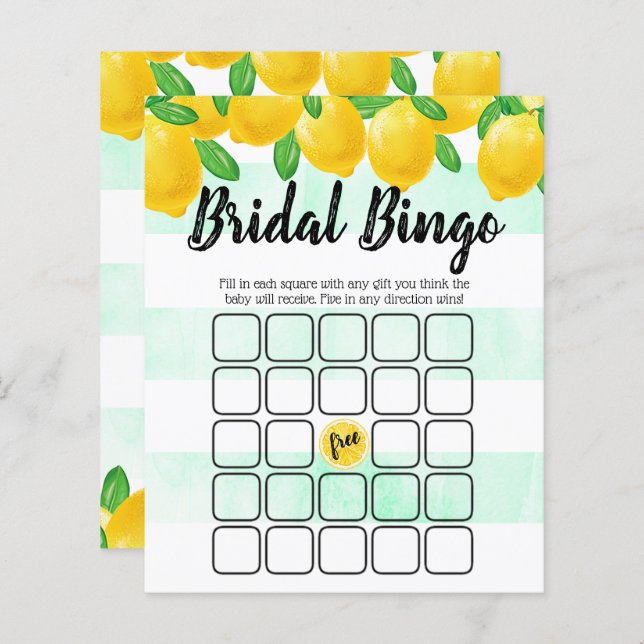 Modern Watercolor Lemon Tree Brautparty Bingo (Vorne/Hinten)