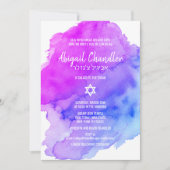Modern Watercolor Lila Blue Star BAT MITZVAH Einladung (Vorderseite)