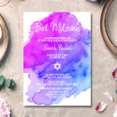 Modern Watercolor Lila Blue Star BAT MITZVAH Einladung