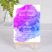 Modern Watercolor Lila Blue Star BAT MITZVAH Einladung