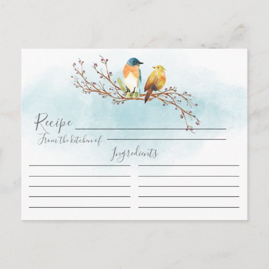 Modern Watercolor Love Birds Rezept Card Postkarte (Vorderseite)