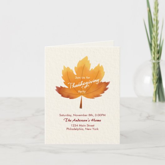 Modern Watercolor Maple Thanksgiving Party Folded Einladung (Vorderseite)