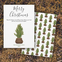 Modern Watercolor Merry Christmas Tree Holiday