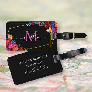 Modern Watercolor Mexican Fiesta Blume Black Gepäckanhänger