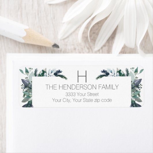 Modern Watercolor Monogram Rücksendeadressen-Aufkl (Insitu)