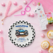 Modern Watercolor Monster Truck Blue Boy Birthday Pappteller (Party)