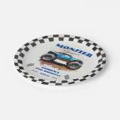 Modern Watercolor Monster Truck Blue Boy Birthday Pappteller (Schrägansicht)