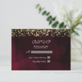 Modern Watercolor Moody Maroon & Gold Wedding RSVP (Stehend Vorderseite)
