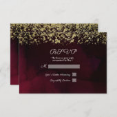 Modern Watercolor Moody Maroon & Gold Wedding RSVP (Vorne/Hinten)