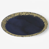 Modern Watercolor Moody Navy Blue & Gold Wedding Pappteller (Schrägansicht)