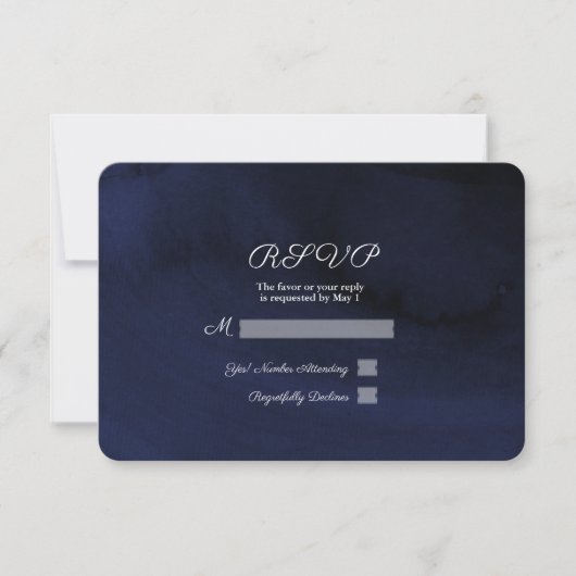 Modern Watercolor Moody Navy Blue UAWG Reply RSVP Karte (Vorderseite)