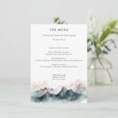 Modern Watercolor Mountain Landscape Wedding Menükarte (Stehend Vorderseite)