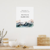 Modern Watercolor Mountain Landscape Wedding Poster (Küche)