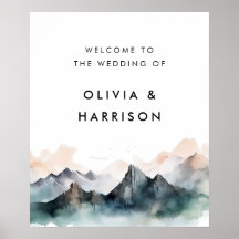 Modern Watercolor Mountain Landscape Wedding