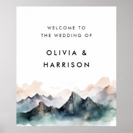 Modern Watercolor Mountain Landscape Wedding Poster