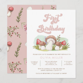 Modern Watercolor Mushroom Geburtstag Einladung