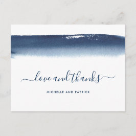 Modern Watercolor Navy Blue Wedding Vielen Dank Ankündigungspostkarte