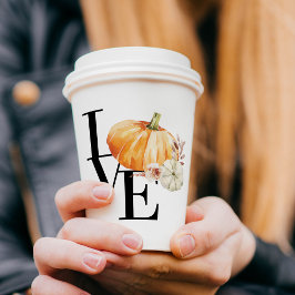 Modern Watercolor Orange Pumpkin With Love Pappbecher