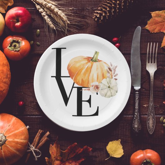 Modern Watercolor Orange Pumpkin With Love Pappteller